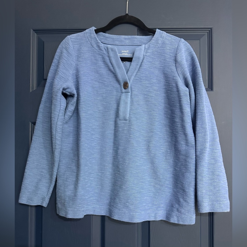 Blue, Pure Jill Textured Organic Cotton One-Button Top - Size XS